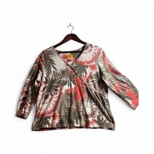 Ruby Rd. Red and Green Floral V-Neck Blouse Size PXL